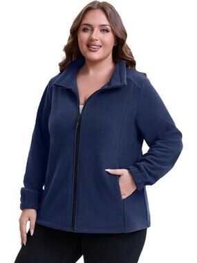 Navy Blue Plus Size 2X Lightweight Zip-Up Fleece Jacket for Women